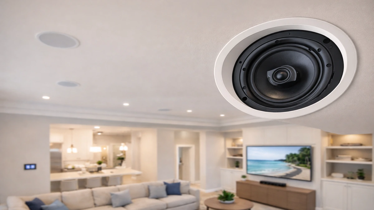 Discreet ceiling speakers in a refined modern living space